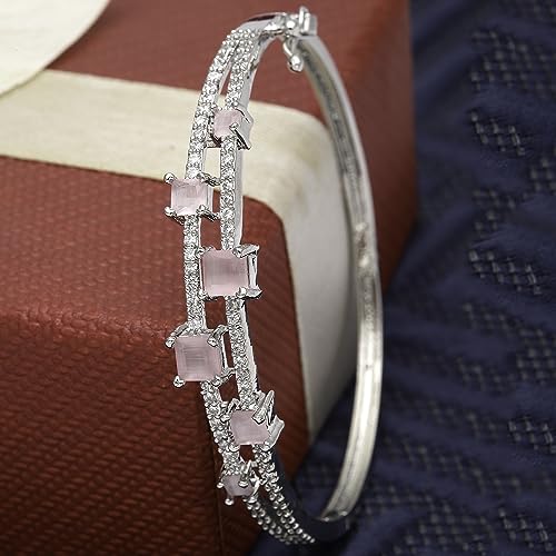 Rhodium-Plated AD Flower Pattern Kada Bracelet For ()