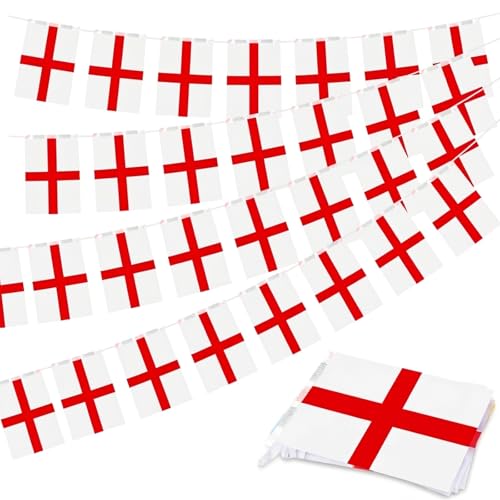 HOMAVEL 10m England Flag Bunting 30 Flags - St Georges Cross Triangle Banner for World Cup 2026 Football Parties St Georges Day Pub Garden & Street Party Decorations Outdoor Weatherproof