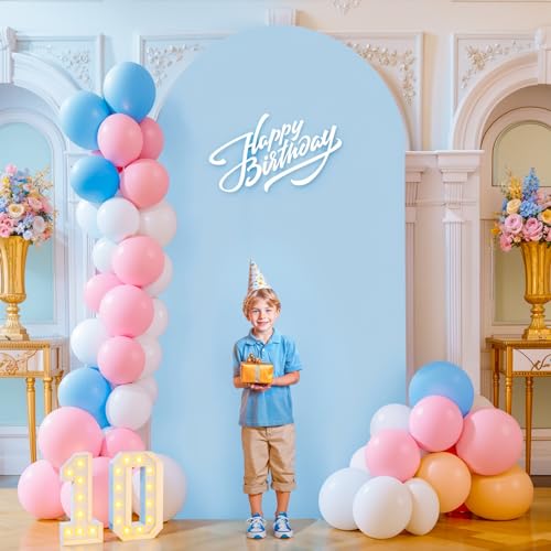 Image of Baby Blue Arch Cover, 7.2FT Spandex Fitted Wedding Arch Stand Covers Round Top Chiara Backdrop Cover for Birthday Party Ceremony Banquet Decoration