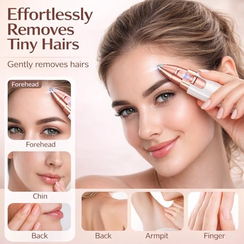 Image of Mini Facial Hair Remover for Face, Portable Electric Shaver /Razor, Hair Removal for Women, Dermaplaning Tool, Trimmer for Upper Lips, Chin, Cheeks, Peach (White 2 in 1)
