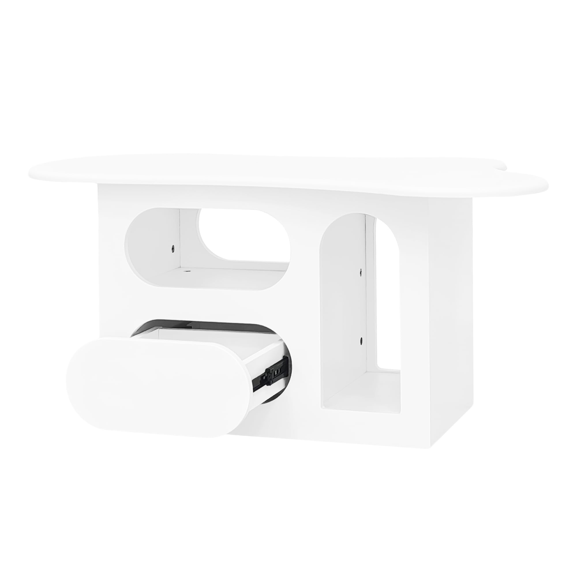 Merax Couchtisch 97x45x43,5 cm, wolkenförmige Tischplatte mit geschwungenen Schubladen und offenen Ablagefächern, für Wohnzimmer, Weiß