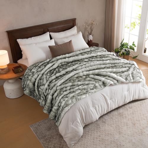HOMFINE Felldecke Kuscheldecke Kunstfell Kunstfelldecke 130x150cm Weiß – Ansicht 5