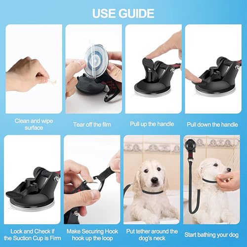Pet Bathing Tether Straps,Dog Bath Tether,Dog Grooming Loop with Heavy Suction Cup,Dogs Grooming Tub Restraint Leash with Adjustable Collar for Pet Dogs Cat Shower image 4