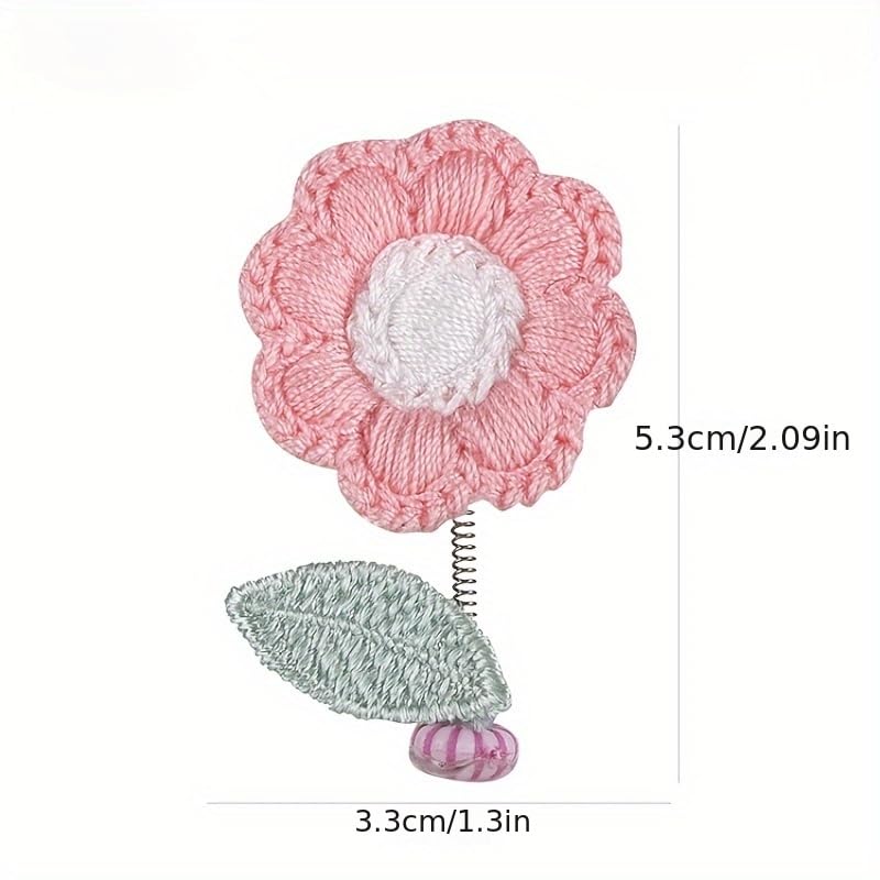 5-Pack Crochet Flower Car Ornaments - Handmade Bobbing Flowers in Purple, Pink, White, Orange, Charming Dashboard & Rearview Mirror Decor, for Home or Office, 2.09 x 1.3 Inches