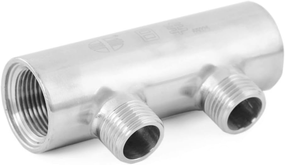 2 Way Distribution Water Manifold 3/4" Inlet with 1/2" Outlet Branches Air Flow Pump Tubing Thread 2 Positions Inline Quick Adapter Air Hose Manifold Underfloor Heating System Distributor Close
