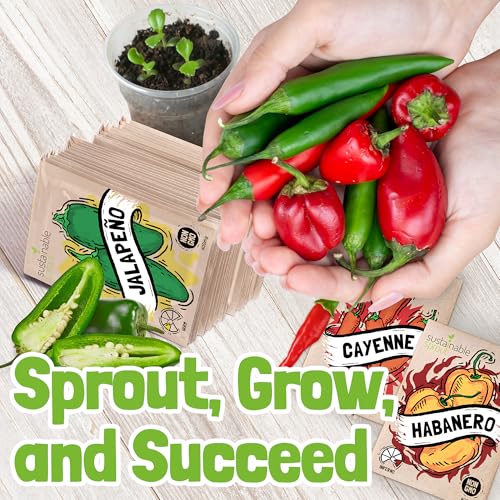 Hot Pepper Seeds for Planting - 7 Heirloom Chili Pepper Seeds Variety Packets Garden Seeds for Planting Cayenne Anaheim Hungarian Wax Pepper Habanero Serrano Poblano, & Jalapeno by Sustainable Sprout - Image 3