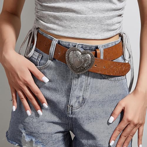 Heart Western Leather Belt for Women Men Star Buckle Waist Belt for Jeans Pants Dresses Ladies Cowgirls Cowboys Belt2