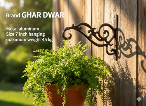 Image of GHAR DWAR Metal Wall Hook Hanging Plant Bracket Decorative Straight Plant Hanger for Pots, Bird Feeders, Planters, Lanterns, Macrame, Wind Chimes Indoor Outdoor (Pack of 4, Brown)