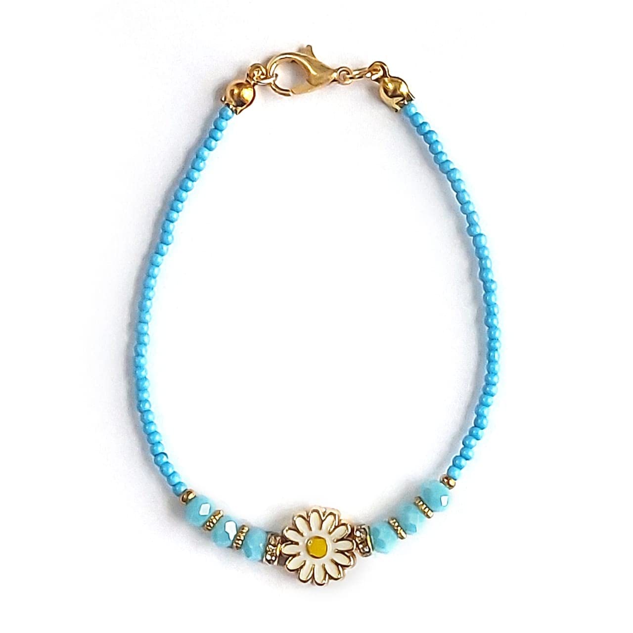 Keywins® 1 Piece unique blue small beaded crystal blacelet designed with golden and diamond crystals to make it more attractive and gives you an elegant look. No color vanishing. Turkish Made