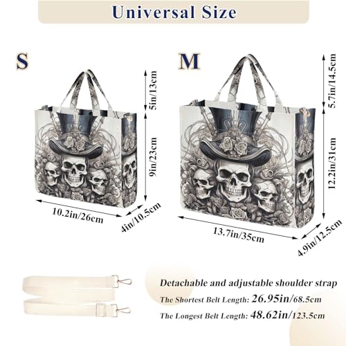 Styled Skull Corduroy Women Tote Bag, Handbag Purse with Detachable Strap Small Size3