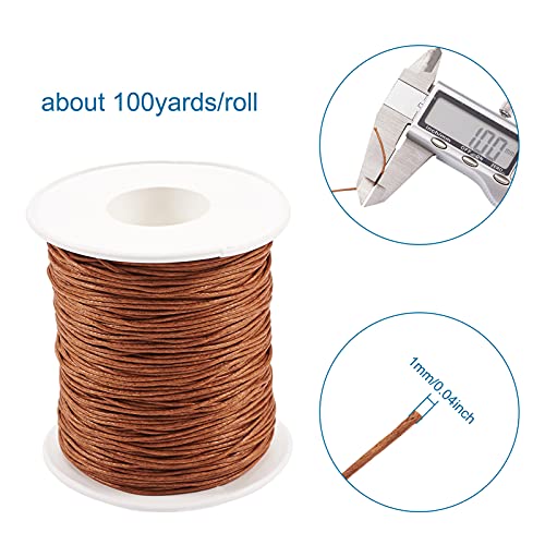 PandaHall 100 Yards/Roll Braided Cotton Cord 1mm Waxed Cotton Cord String for DIY Jewelry Making (Sienna) - Image 3
