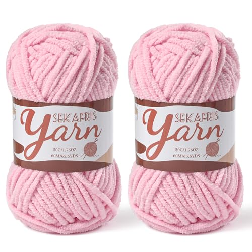 Image of 2 Pack Fluffy Velvet Yarn for Crocheting，Baby Blanket Yarn for Crocheting Soft，100g(131yds) Amigurumi Yarns，Plush Chenille Crochet Yarns，Puzzle Yarn for Crochet Weaving Craft(2 Pink)