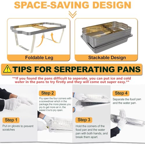 Chafing Dishes for Buffet 4 Pack,Festa Essential 8QT Elegant Gold&Silver Stainless Steel Rectangular Catering Chafers Food Warmer with Full,Half,1/3 Food Pan,Fuel Holder,Foldable Frame For Any Party - Image 7