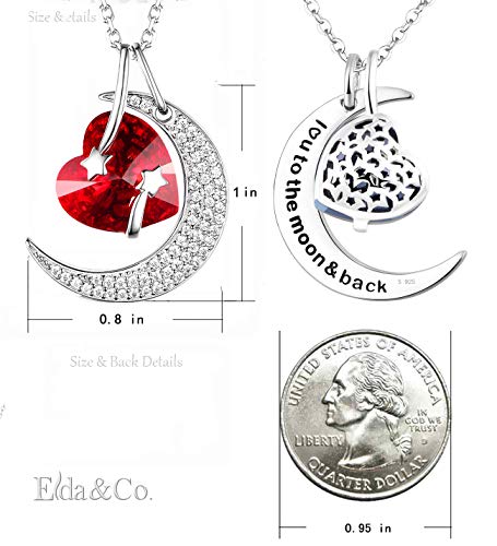 Ruby Necklace For Women Birthday Gifts I Love You To The Moon And Back Sterling Silver Heart Moon Jewelry For Her Anniversary #TOP5