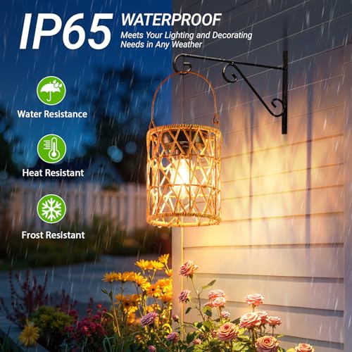 KOOPER Solar Lantern Outdoor Lights, 2 Pack Bright Hanging Solar Lanterns Outdoor Waterproof with Handle, Decoration Rattan Lanterns for Outside Hanging Garden Patio Yard Porch Trees Lawn Pathway Gift - image 4