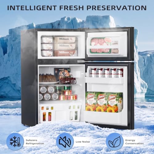 Image of Antarctic Star 3.2 Cu.Ft 2-Door Mini Refrigerator with Freezer, Adjustable Thermostat & Removable Shelves for Bedroom, Office, Dorm and Apartment (Black)