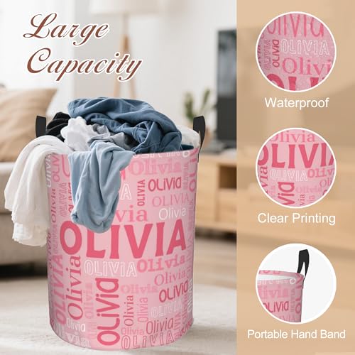 Image of Custom Name Laundry Hamper, Personalized Laundry Basket with Name for Boys Girls Kids Men Women, Customized Name Dirty Clothes Basket Gifts for Clothes Toy Bathroom Bedroom Laundry Room Dorm