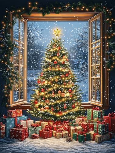 冬 数字油絵 数字キット塗り絵 手塗り DIY絵 デジタル油絵 木 パターンデザイン, ペイントバイナンバー 初心者向け 簡単 paint by numbers ブラシとアクリル絵の具が入, ホーム オフィス装飾 40X50cm, Model 268