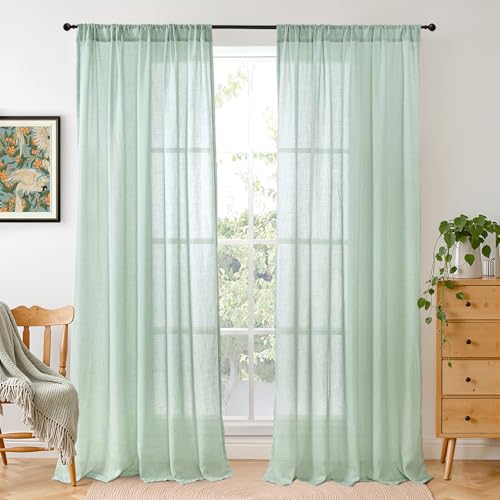 Image of BGment Light Green Curtains 84 Inches Long 2 Panels Set - Sage Linen Sheer Drapes Light Filtering Window Treatments Decor with Rod Pocket for Bedroom Living Room, 52 X 84 Inch