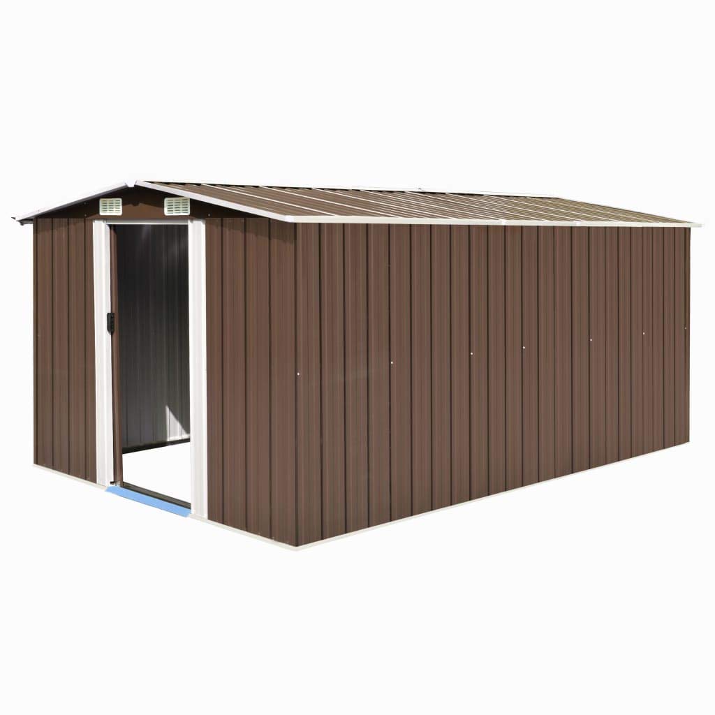 ShGaxin Domek ogrodowy, szopa na ogród, szafa ogrodowa, szafka zewnętrzna, kabura zewnętrzna, szafa na taras, brązowy metal 257 x 392 x 181 cm