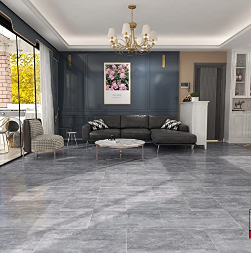 Hengrow SPC Vinyl Boden PVC Klick Bodenbelag Vinyl-Designboden Massivdiele 6 mm stark,1mm Nutzschicht,Fußbodenheizung geeignet 2.233m² Betoneffekt - Hellgra