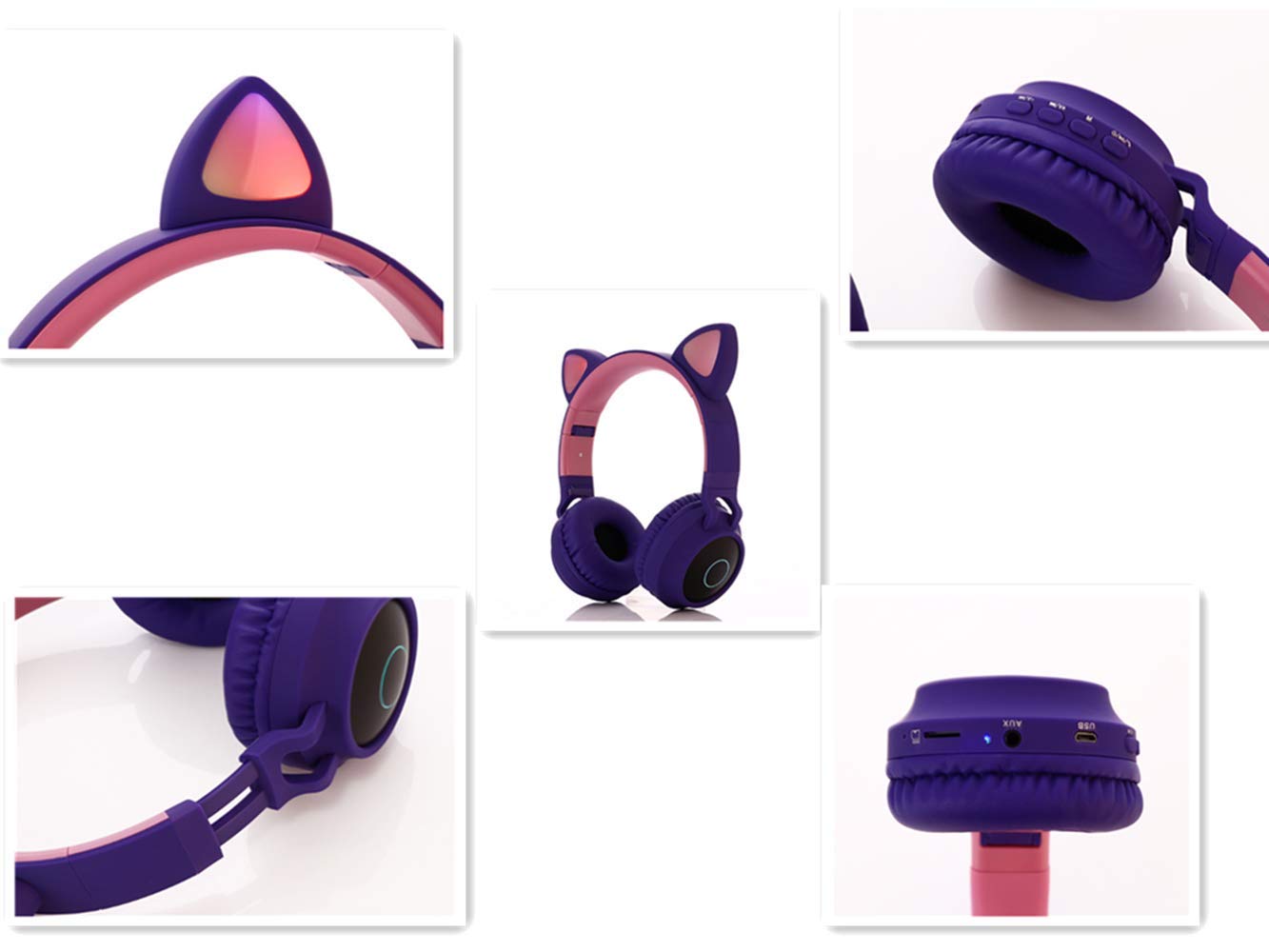 Cuffie Bluetooth Per Bambini Con Orecchie Da Gatto E Luci RGB – Pieghevoli, Volume Limitato A 94 DB, Microfono Integrato - 4