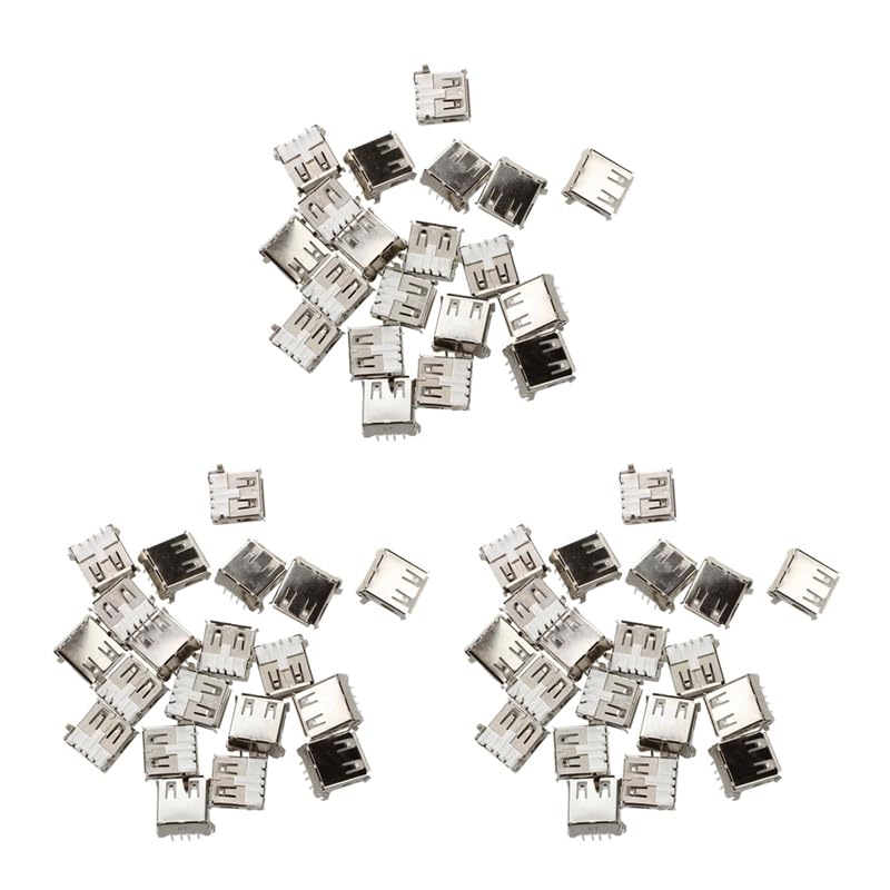 elpart 60 Pcs USB Female Type A 4-Pin DIP Right Angle Plug Jack Socket Connector #elPart2325833 (Color: White Silver Tone)
