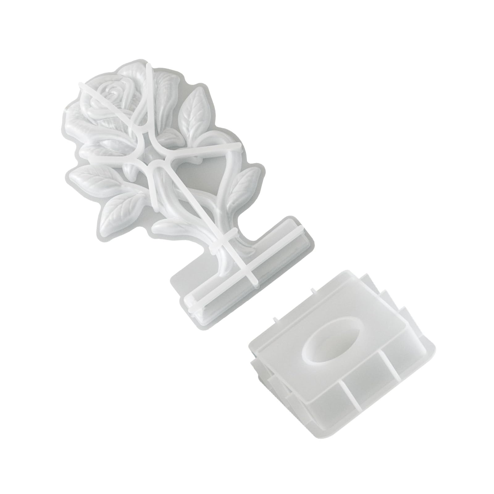 Tsophreniq Rose Flower Shape Silicone Mold with Base Mold Food Grade Silicone for Making Tealight Holder and Resin Craft Elastomer Making Cast
