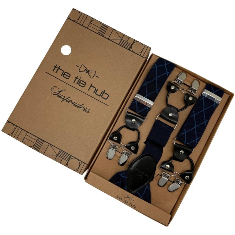 Image of The Tie Hub Suspenders for Men | Slim Clip-On Y-Back Elastic Braces | Adjustable 1.25 Inch | Formal Wedding Office
