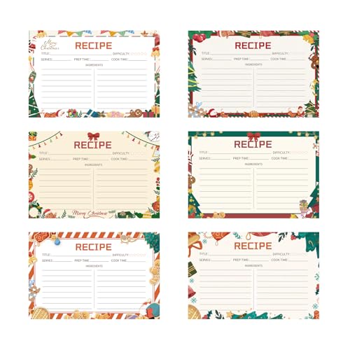 4X6 Christmas Recipe Cards For Recipe Binder Box,Double-Sided Family Recipe Card Collection, Holiday Recipe Card For Recipe Book Cookbook Scrapbook (Pack Of 60)