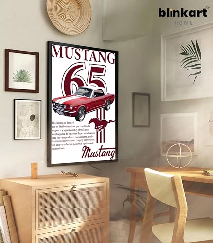Image of BLINKART Ford Mustang (1965) CarFramed Posters Gift Items Boys Room Wall Decoration Bedroom Office Studio Synthetic Wood Frame & Acrylic Glass Ready to Hang - 18x12 Inch, (A4 Size) - CAR-033