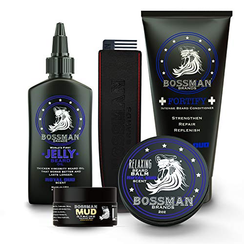 Bossman Complete Beard Kit - Beard Oil, Conditioner, and Balm. Eliminate Beard Itch, Grower a Thicker, More Mature Beard (Royal Oud Scent)
