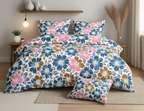 Image of DECOMIZER XL Microfiber Soft Cotton Queen Bedsheet for Double Bed, Queen Size 90 Inches X 100 Inches, 230 X 250 cm with 2 Large Size Pillow Covers - WhiteSunflower