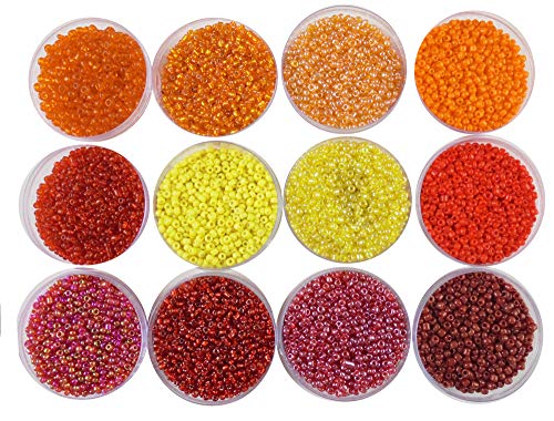 Image of eshoppee 11 /0 Red Yellow Orange Glass Seed Beads | Imported, Jewellery Making Kit, Art and Crafts Materials, Necklace Bracelet Earring Making, DIY Kit