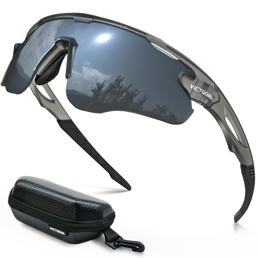 Victgoal Polarised Cycling Glasses with UV400 Protection, Anti-Glare Running Sunglasses, Men Women TR90 Frame, Ultralight, Suitable for Cycling Running, Grey