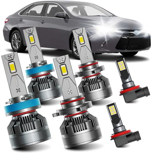 AWALITED Fits for 2007-2018 Toyota Camry High Low Beam Fog Lights Bulbs Combo 6000K White Plug-and-Play Super Bright Light Bulbs Pack of 6