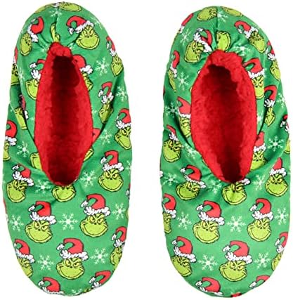 Bioworld Dr. Seuss The Grinch That Stole Christmas Slippers Santa Grinch Slipper Socks with No-Slip Sole For Women Men (Small) | Image 1