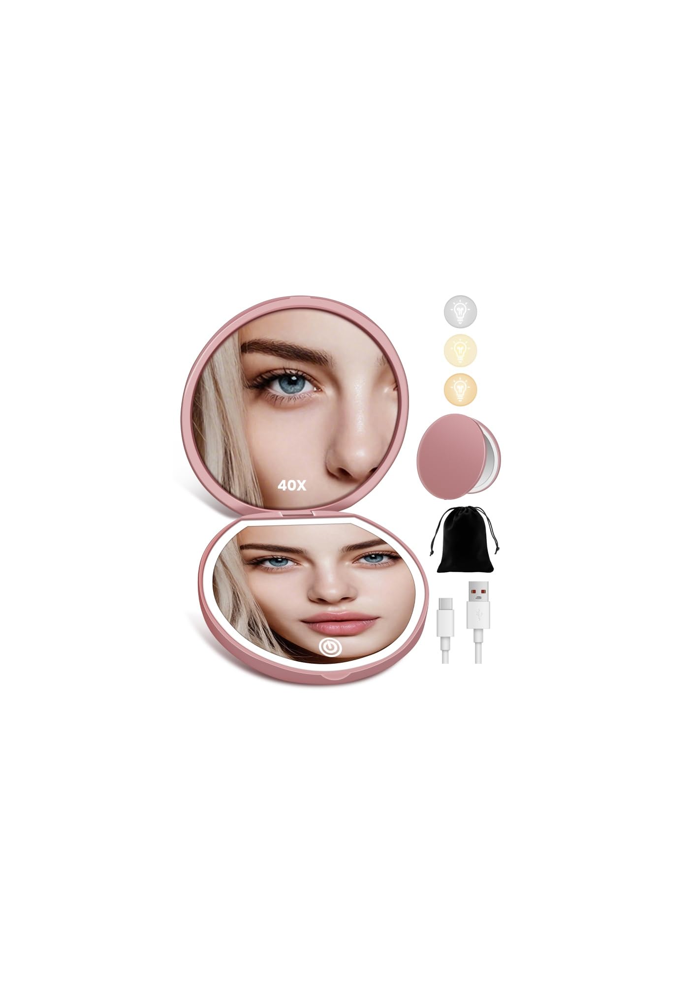 Photo 1 of SisKokoro Rechargeable Compact Makeup Mirror with Light 40X Rose