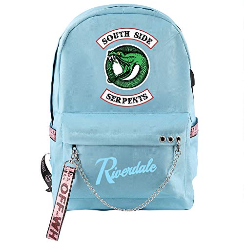Preisvergleich Produktbild Riverdale Rucksack für Kinder und Jugendliche Schulrucksack Printed Rucksack Wilde Rucksack Reisetasche Canvas Daypack mit Kette Unisex (Color : Blue03, Size : 28 X 17 X 42cm)