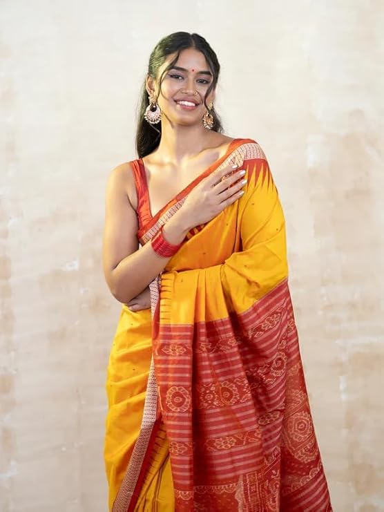 Image of Handmade Pure Bomkai Silk Saree Khandua Natural Silk Ikkat Saree For Women /Ethnic Wear /Traditonal Saree /Handloom Saree With Regular Fit Blouse Piece