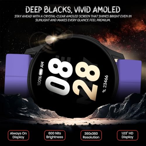 Image of PunnkFunnk Active 2 Smartwatch, 1.39 inch HD Round Display, Bluetooth Calling, Heart Rate & SPO₂, 100+ Sports Modes, IP67, Long Battery Life for Men & Women (Magnetic Purple)