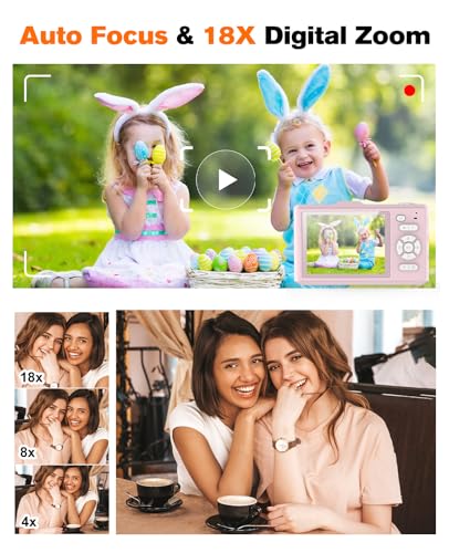 QIVORO Digital Camera 4K 64MP Compact Portable Photo Camera,18X Digital Zoom Autofocus | Anti-Shake,2.8" IPS Screen with 32GB SD Card & OTG Adapter,Vlogging Camera for Kids Teens Students Beginners - Image 4