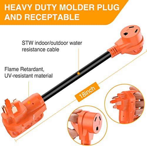 Image of Nilight - 50033R 18 inch 50 Amp to 30 Amp RV Plug Adapter Heavy Duty Dogbone Electrical Adapter with Handle 50A Male to 30A Female Cord Adapter 125V /3750W,2 Years Warranty