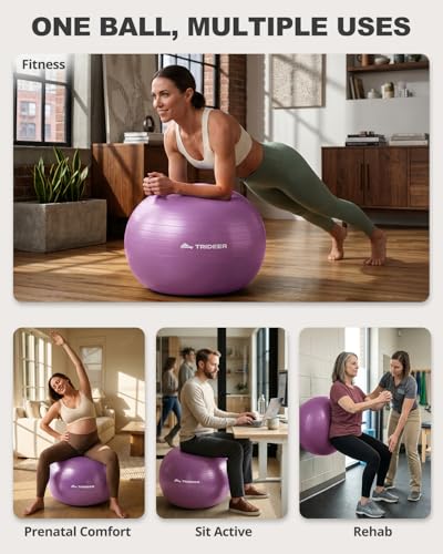 Image of Trideer Yoga Ball for Exercise, Pilates, Core & Balance Training, Stability Ball for Pregnancy & Birthing Prep, Physical Therapy, Daily Stretching, Office Chair for Active Sitting, Quick Pump Included