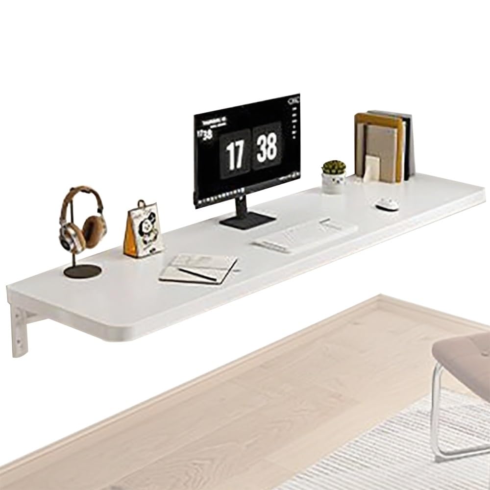 GJZQDKX Folding Wall Mounted Table, Space-Saving Collapsible Desk, Floating Workbench for Small Spaces, Ideal Computer Desk for Home Office, Study, Bathroom, Balcony (White, 100x30cm/40x12in)