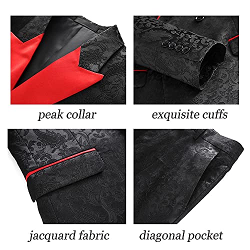 UNINUKOO Mens Suit 3 Piece Tuxedo for Men Paisley Floral Peak Lapel Double Breasted Blazer Vest Pants Set4