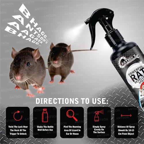 Image of Antson 250 ml Rat Repellent for Car, No Entry Rat Repellent for Cars Highly Effective Easy to Use, Odour Free Rodent Repellent for Cars, Bike, Home, Office, (Rat Killer)