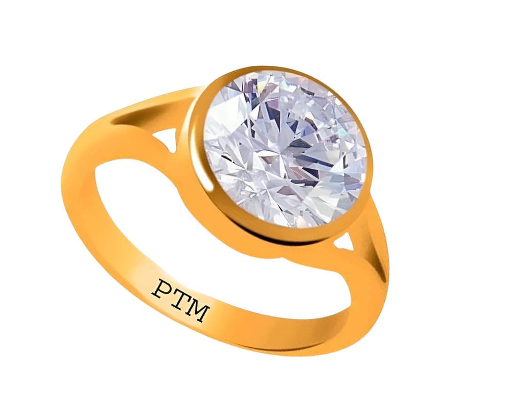PTM Panchdhatu (5 Metals) Zircon (American Diamond) 3.25 to 10.25 Ratti or 3.00 to 9.5 Cts Astrological Gemstone 22 K Gold Plated Ring for Men & Women