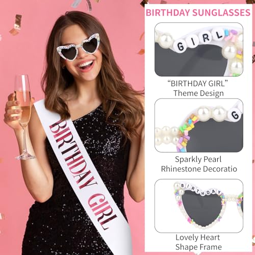 Birthday Girl Sash & Glasses Set, Birthday Gifts for Women Happy Birthday Accessories Decorations Party Favors for Women Girls4
