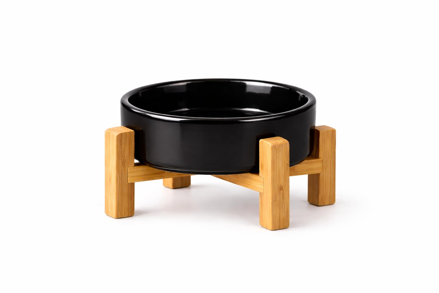 PWRco Elevated Dog and Cat Bowls 6 Inch Raised Eco-Friendly Ceramic Pet Bowls with Stand Anti Vomiting Non-Slip Food Water Bowl Set Dishwasher Safe Dish for Small Medium Dogs & Cats (SINGLE-BLACK (M))